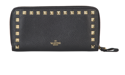 Valentino Rockstud Zipped Wallet, £210, Accessories, Black, Leather, Front view